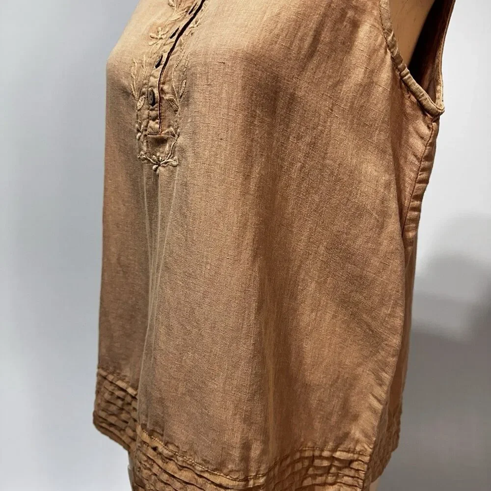 April Cornell Linen Blend Blouse Nantucket Embroidered Tan Brown Size L NWT - Picture 4 of 10